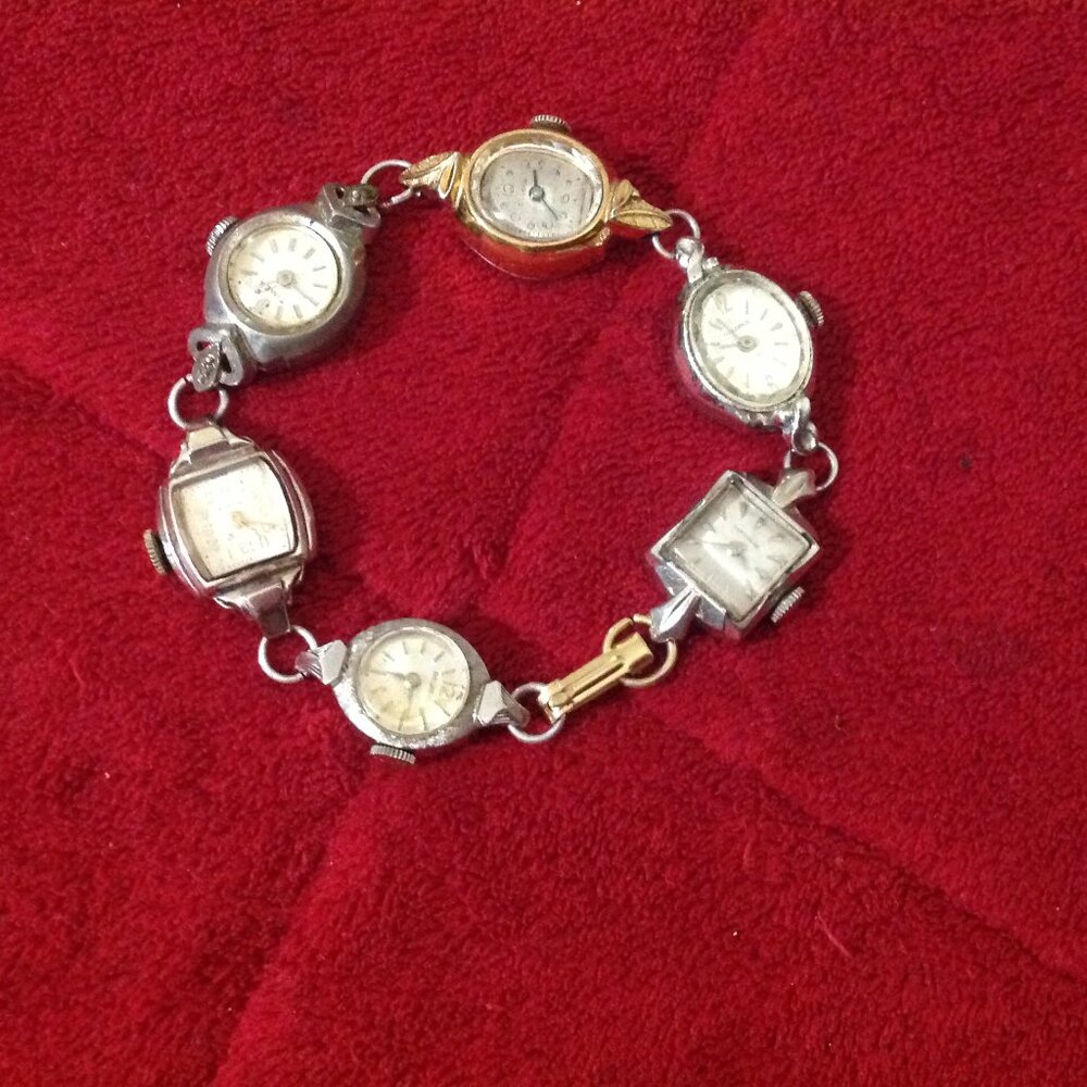 Vintage Handmade Watch Bracelet Made of Women's Watches from 40s 50s & 60s